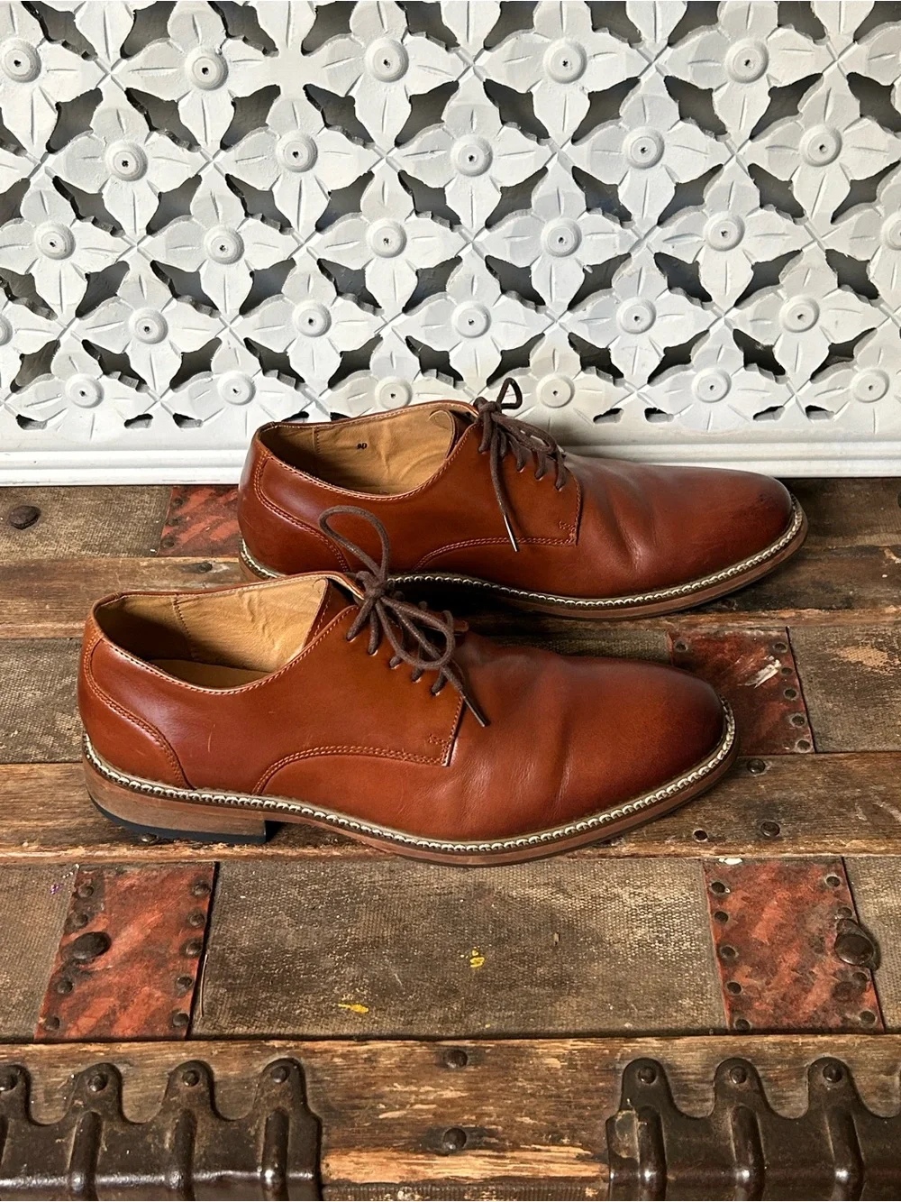 Joseph Abboud Brown‎ Leather Oxford Dress Shoes Men’s 9D Cognac Lace Up